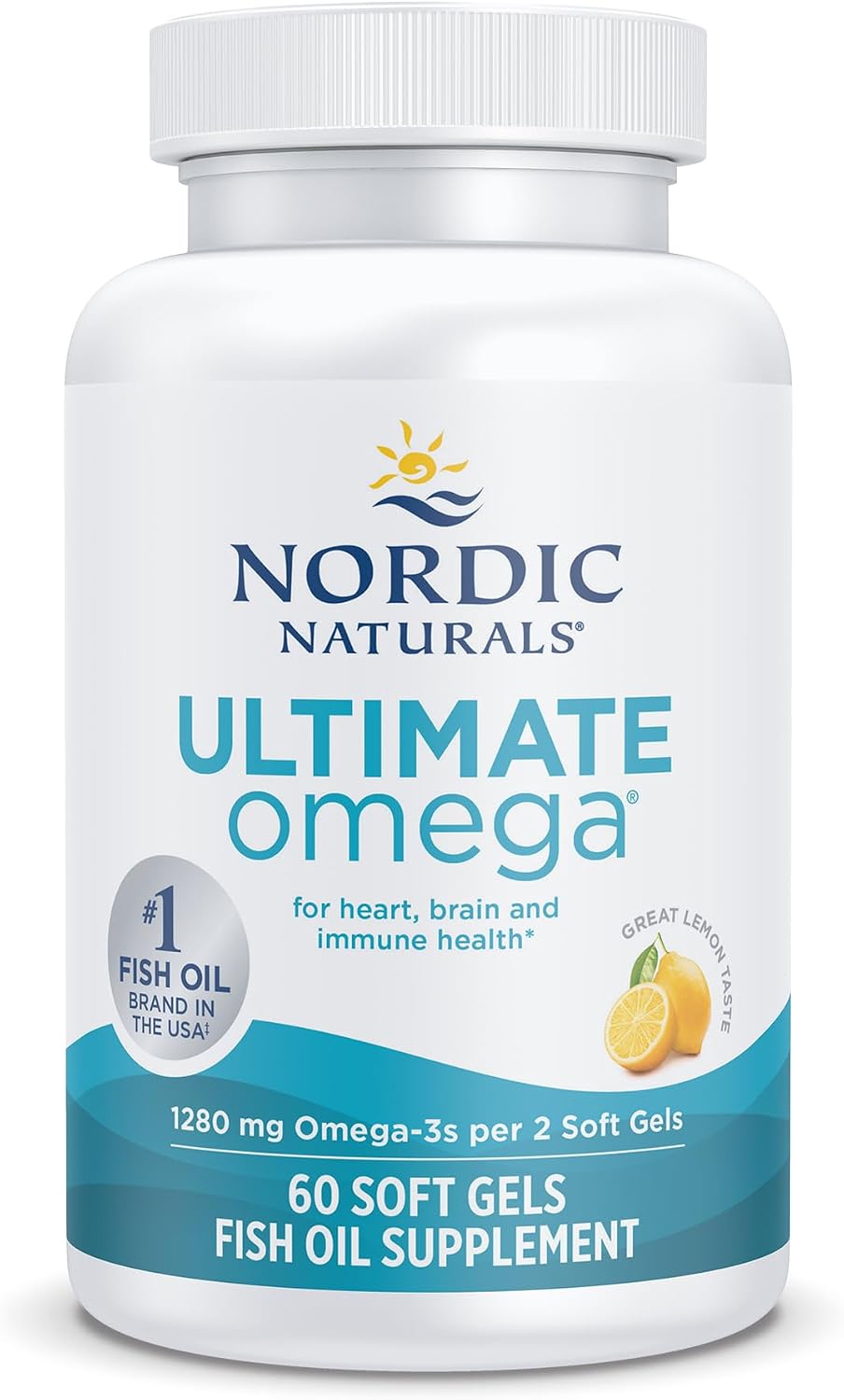Nordic Naturals Ultimate Omega Softgels, Lemon, 1280 mg, Fish Oil, 60 Ct