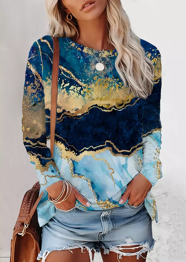 Bellelily Ink Painting Long Sleeve Blouse - Blue, L*/
