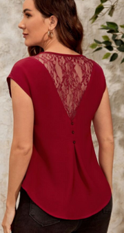 Shein Contrast Lace Curved Hem Top, M +