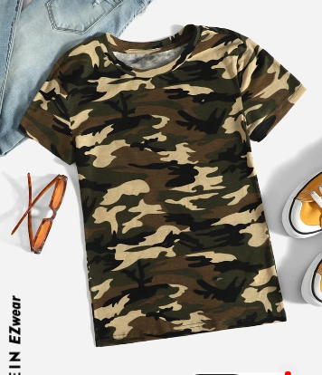 Shein Round Neck Camo Print Tee*/