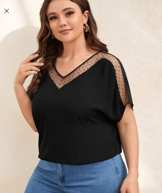 Shein Plus Contrast Dobby Mesh Dolman Sleeve Blouse, 0XL +