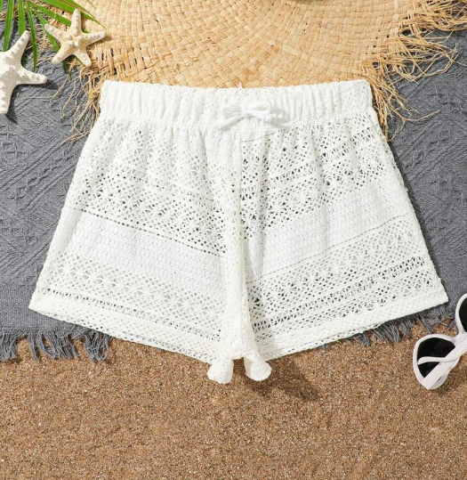 Shein Summer Beach Solid Color Hollow Out Cover-Up Short, 10T +