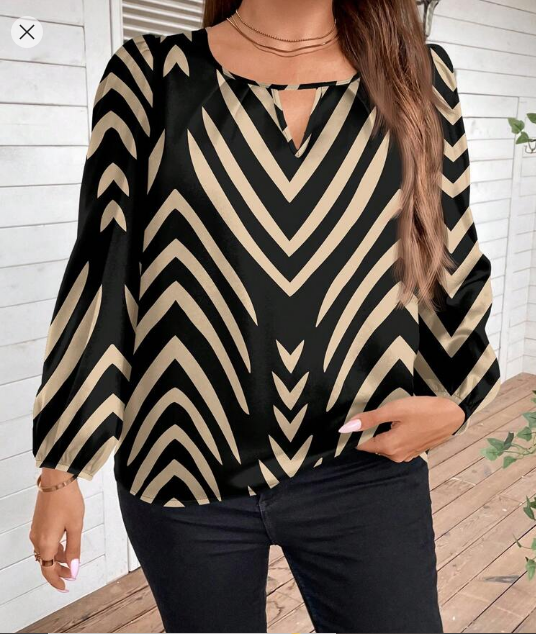 Shein Keyhole Neckline Lantern Sleeve Green Blouse, 0XL +