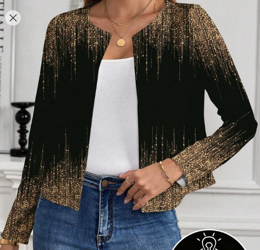 Shein Women's Casual Party Shiny Print Lightweight Jacket, L +
