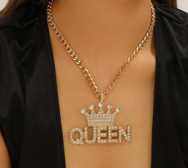 Shein 1pc Gold Plated Rhinestone Crown Pendant Necklace, +