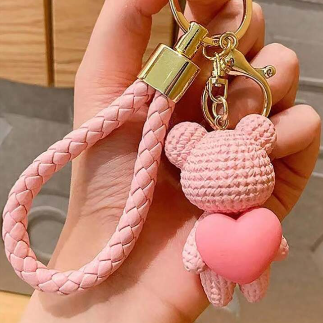 Shein 1pc Ladies' Creative Pink Heart Shaped Teddy Bear Keychain >