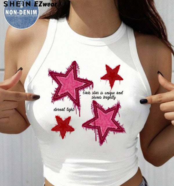 SHEIN EZwear Women's Casual Simple Star Pattern Round Neck +