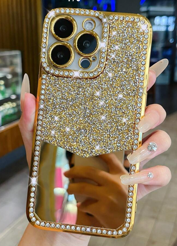 Shein 1pc Rhinestone Electroplating Laser Cut Hollow Out TPU Phone Case +