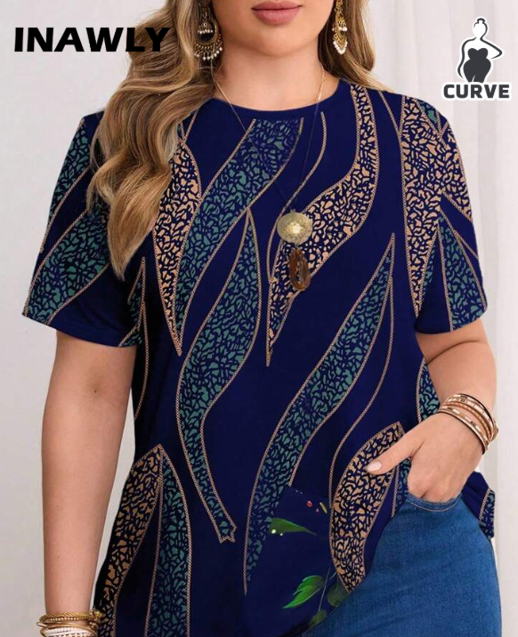 Shein Women Round Neck T-Shirt, Fashionable For Summer +