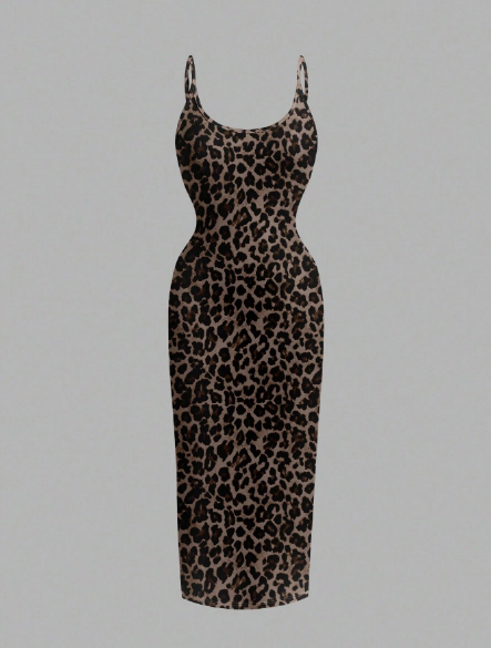 Shein Full-Length Leopard Print Bodycon Slip Dress