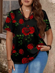 Shein Casual V-Neck Short Sleeve Fitted Plus Size Women's T-Shirt, 4XL -.