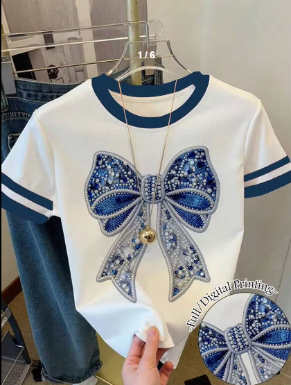 Shein Tween Girls' Casual Creative Bow Graphic Loose T-Shirt, 12T -.