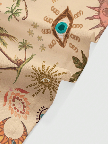 Shein Baech Graphic Hippie Sun, Moon, Star & Palm Tree Print Khaki Camisole Top, L>