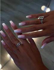 Shein 24pcs Glossy Medium Square Press-On Nails, Pink &White Ombre Fake Nails -.
