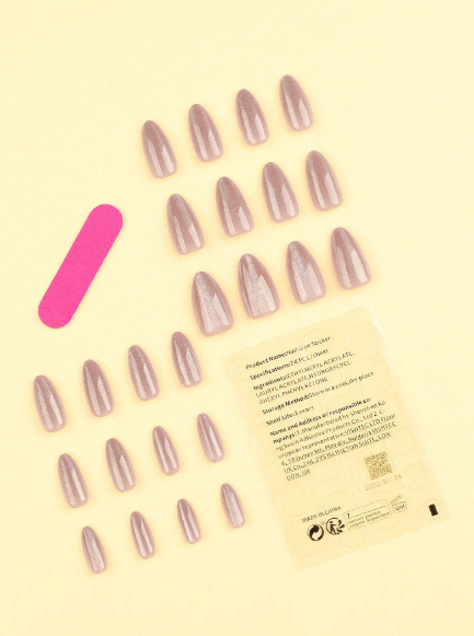 Shein 24pcs Medium Nude Cat Eye Nail Art Stickers Fake Nails Set -.