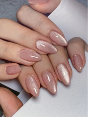 Shein 24pcs Medium Nude Cat Eye Nail Art Stickers Fake Nails Set -.