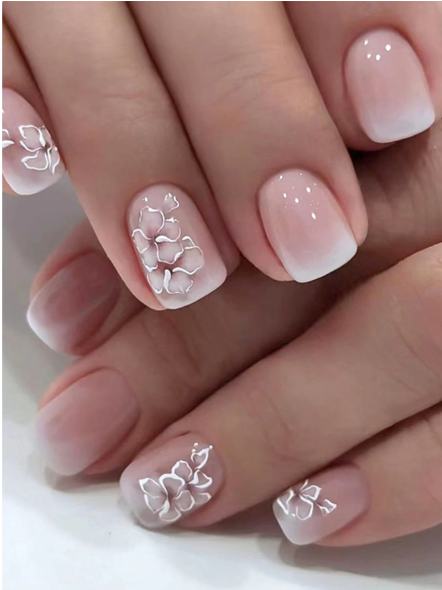 Shein 24pcs/Set Short Square Shaped Minimalist Style Nail Tips With Printing -.