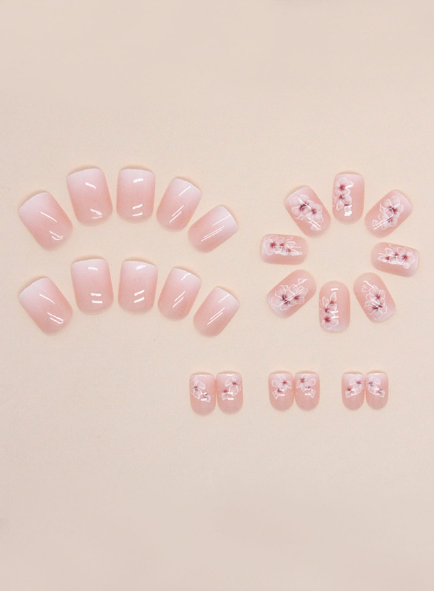 Shein 24pcs/Set Short Square Shaped Minimalist Style Nail Tips With Printing -.