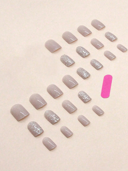 Shein 24pcs Short Square Shaped Cartoon Pattern False Nails -.