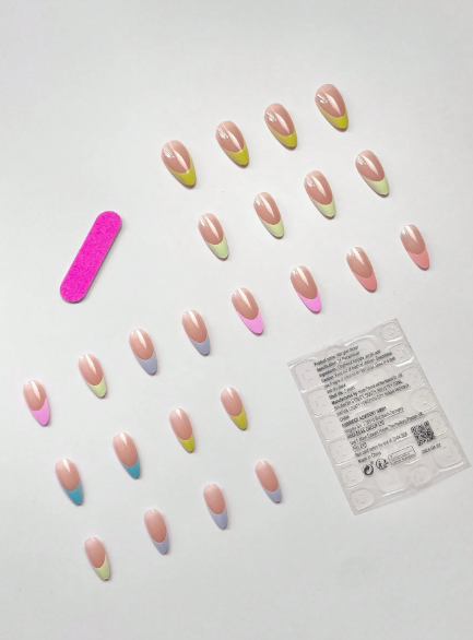 Shein 24pcs Rainbow Color Almond Shaped French Soft Full Coverage Press-On False Nail -.
