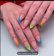 Shein 24pcs Summer Medium Almond Neon Colorful French Tip Press on Nails-.
