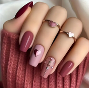 Shein 24pcs Press-On False Nails, Solid Color Love Dots, French Stripes,Shaped False Nails-.