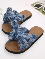 Shein Sandals Slides For Women Bow Knot Open Toe Flat Slippers, Size: 41 -.