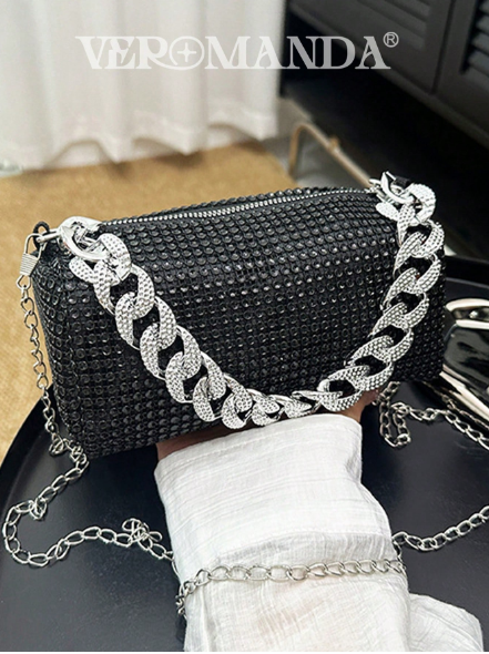 Shein Sparkling Diamond Cylinder Bag Full-Diamond Shoulder Crossbody Bag -.