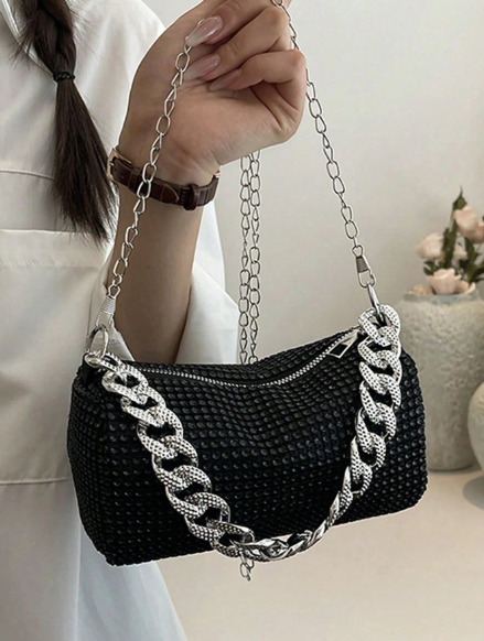 Shein Sparkling Diamond Cylinder Bag Full-Diamond Shoulder Crossbody Bag -.