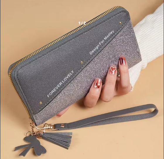Shein 2023 New Zipper Wallet Korean Style Fringe Design Clutch Bag Card & Phone Holder >