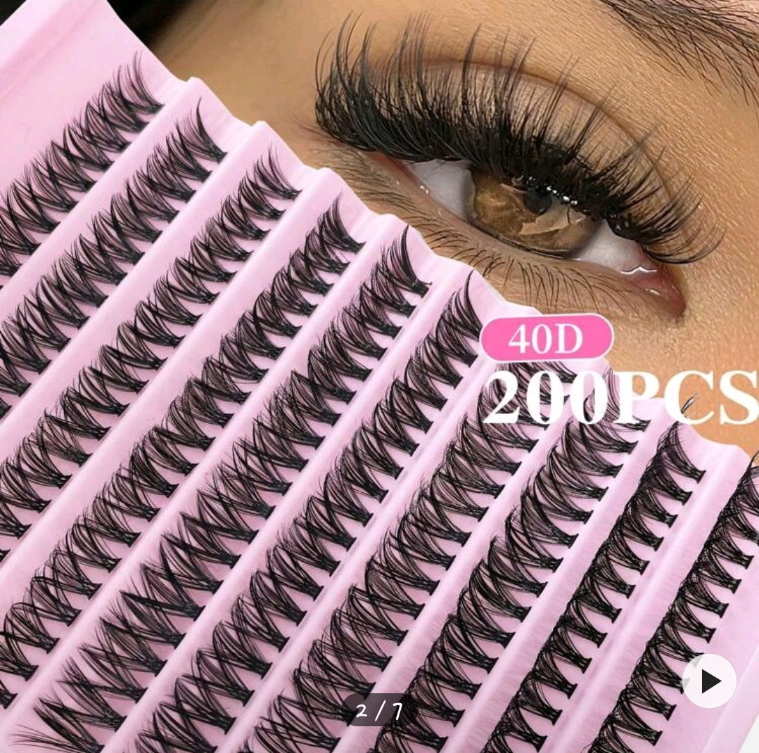 Shein 200pcs Clustered D-Curl Eyelash Extensions, 40D +