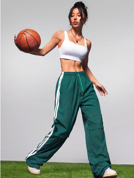 Shein Color Block Stripe Drawstring Waist Sports Pants, M -.