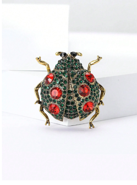 Shein Women's Luxury Crystal Enamel Beetle Insect Brooch Pin