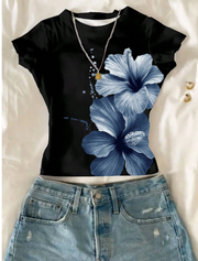 Shein Teen Girl Floral Short Style Fitted Crew Neck T-Shirt, 13T -.