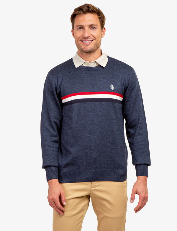 U.S. Polo Signature Stripe Crew Neck Sweater, L */#