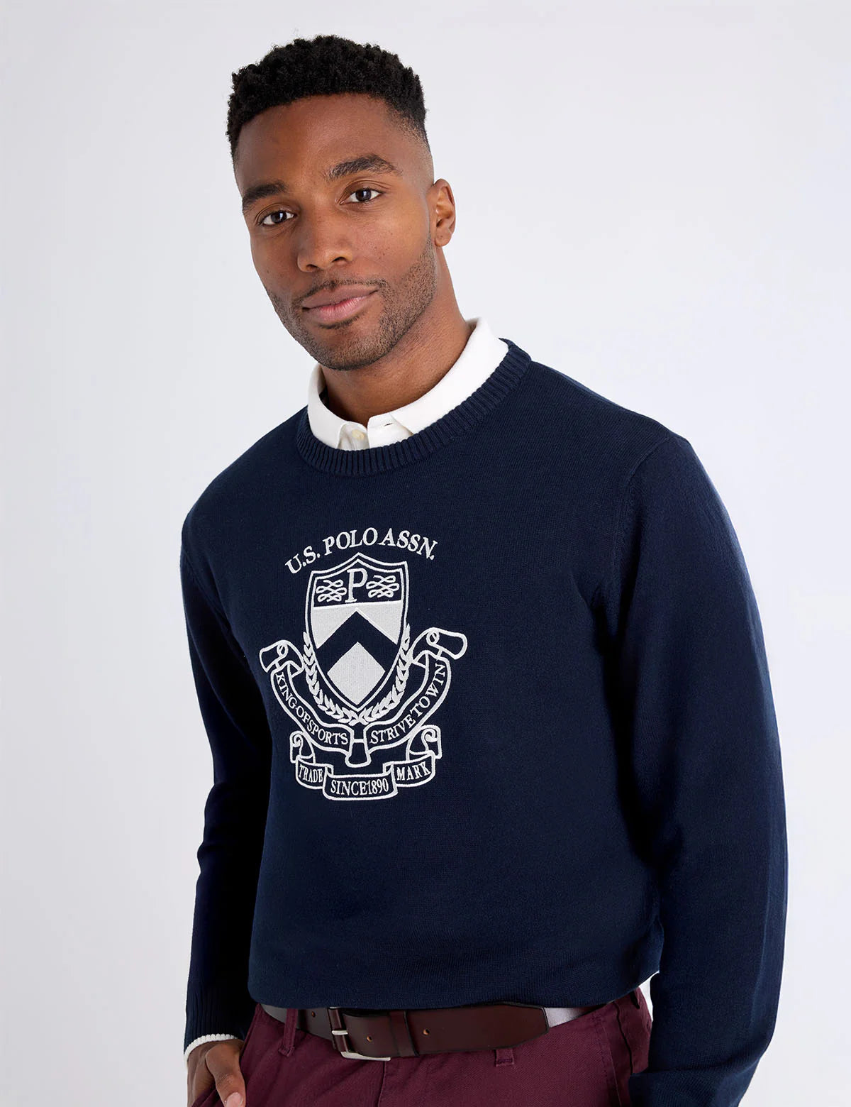 U.S. Polo Embroidered Crest Crew Neck Sweater, L +