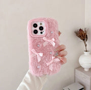 New Autumn/Winter 3D Pearl Bow Plush Phone Case For Iphone>
