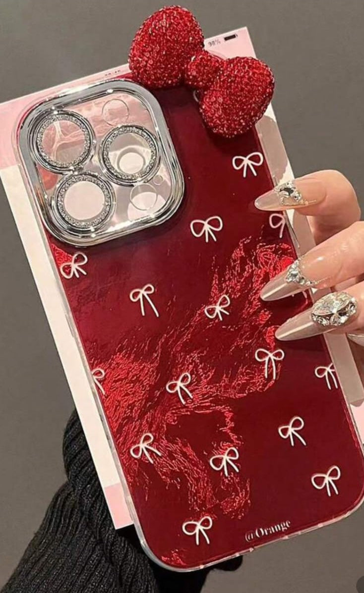 Luxury Ins Anquela Red Bowknot 3D Rhinestone For Iphone>