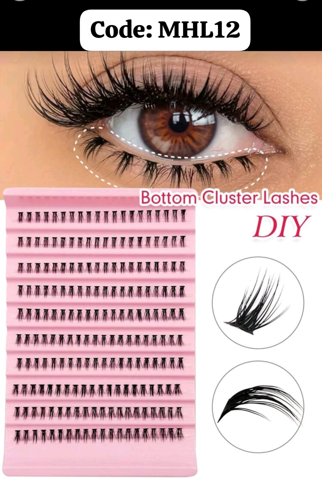 Shein 200 Pcs Bottom Cluster Lashes Natural Looking Reusable Bottom Lashes Mixed Length 6-8mm, Code: MHL12 +