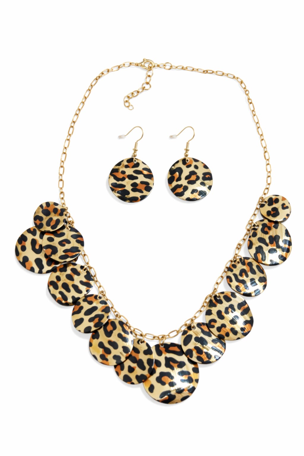 Shein Leopard Print Chain Necklace and Drop Earrings Set>