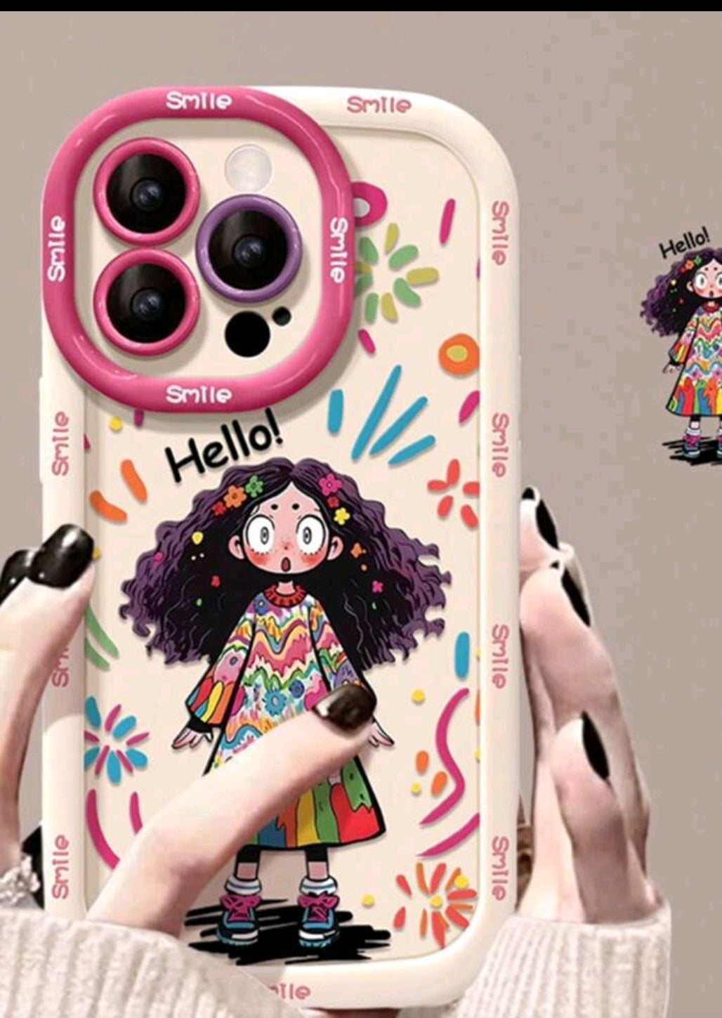 Creative Curly Hair Girl Graffiti Design, Shockproof High Quality Protective Cover>