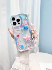 Glowing Purple Turtle, Seashell And Starfish Accessories, Simple Wave Edge Cream-Colored Printed Anti-Drop Thickened Phone Protective Case>