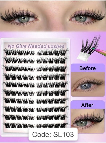 Shein 100pcs Glue-Free Self-Adhesive Fluffy Faux Mink Eyelashes, Code: SL103- AX -.
