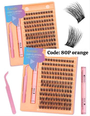 Shein Lash Extension Kit, Individual Lashes with Lash Glue Bond and Seal, 180 Cluster Lashes, Code: 80P Orange +