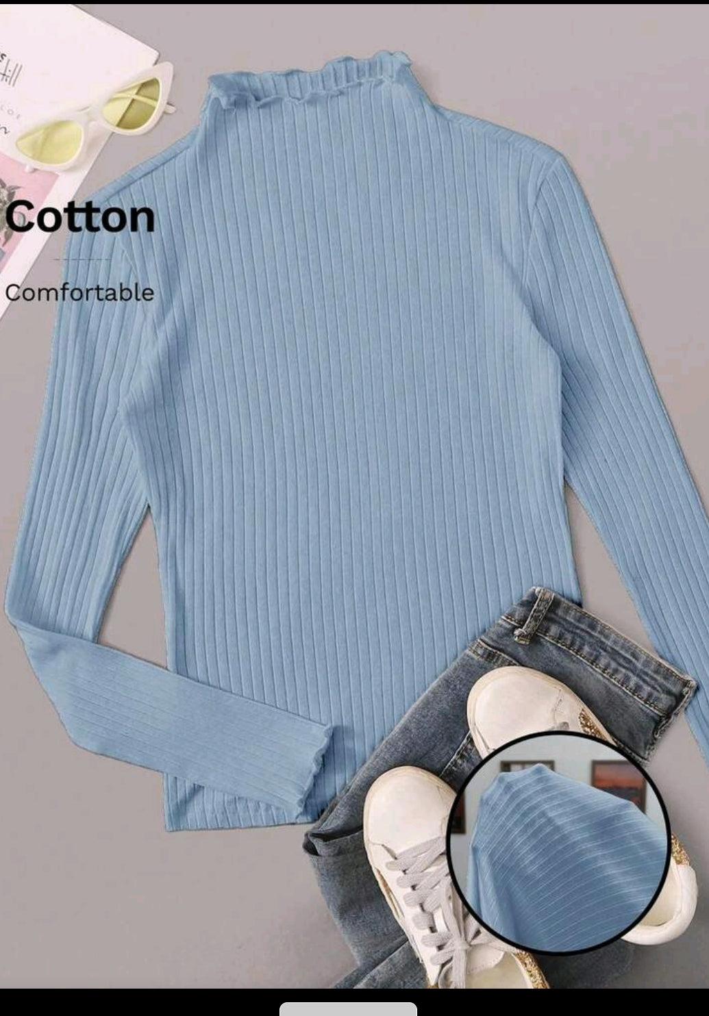 Shein Lettuce Trim Rib-knit Top, XL -.