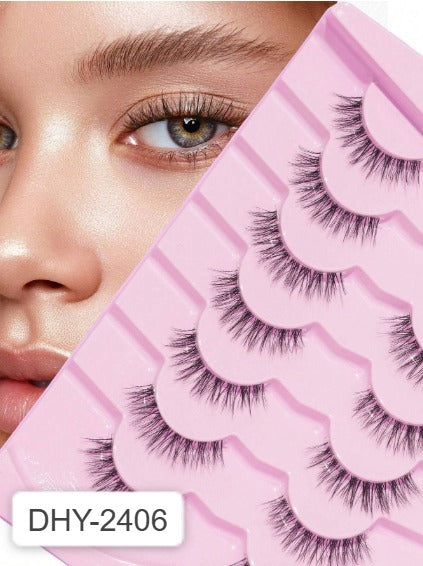 Shein 7 Pairs/Set Natural Long Curled Thick Volume Crossed Fish Tail False Eyelashes, DHY-2406 -.