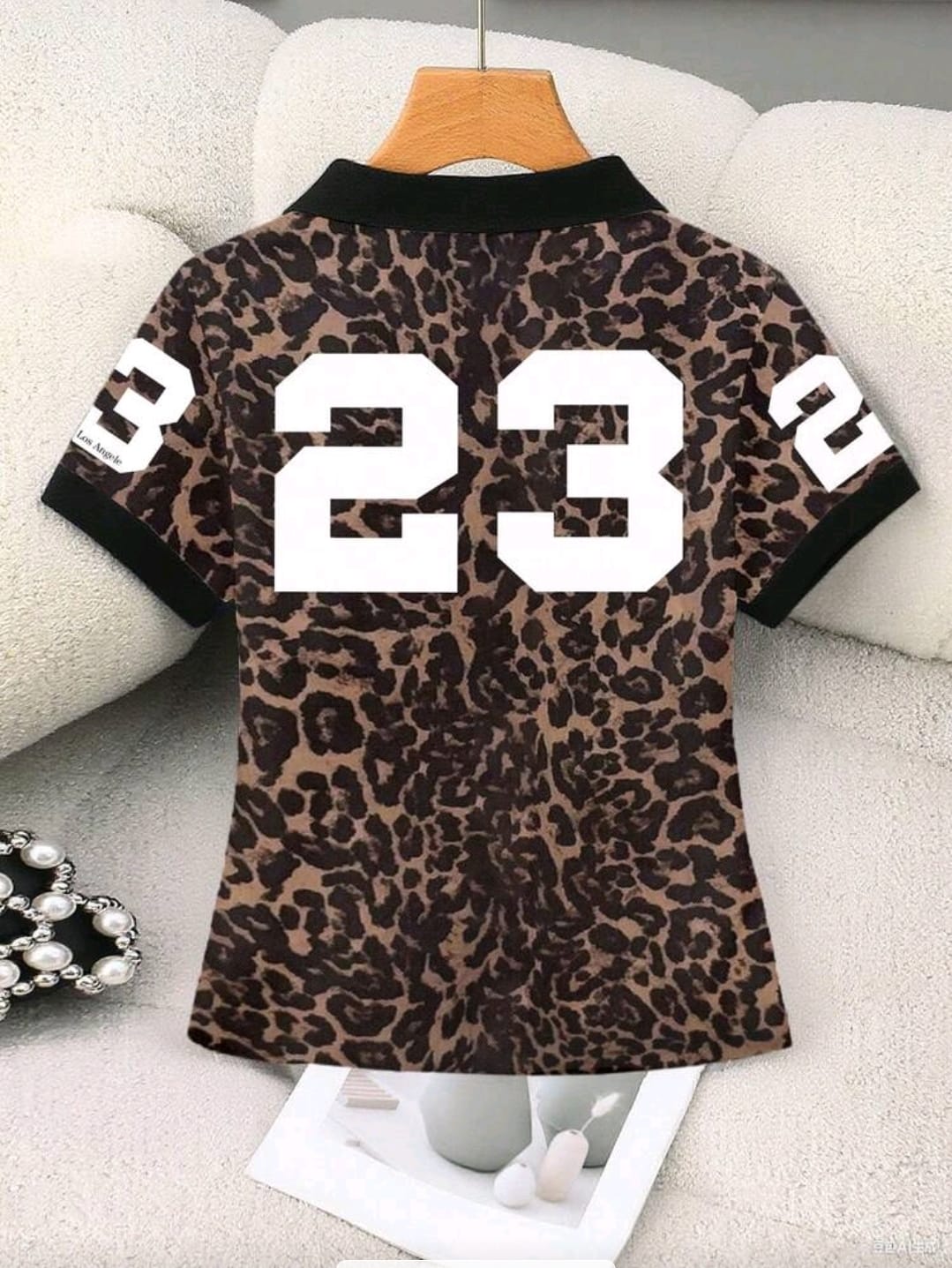 Shein Women's Leopard Print Patchwork Collar Short Sleeve Fashionable Blouse Jersey>