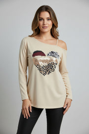 Shein Plus Size Women Heart Print Casual Sleeveless Long Sleeve T-Shirt, 4XL -.