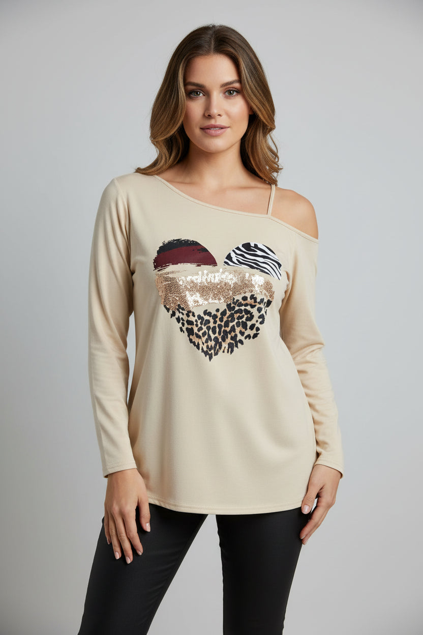 Shein Plus Size Women Heart Print Casual Sleeveless Long Sleeve T-Shirt, 4XL -.