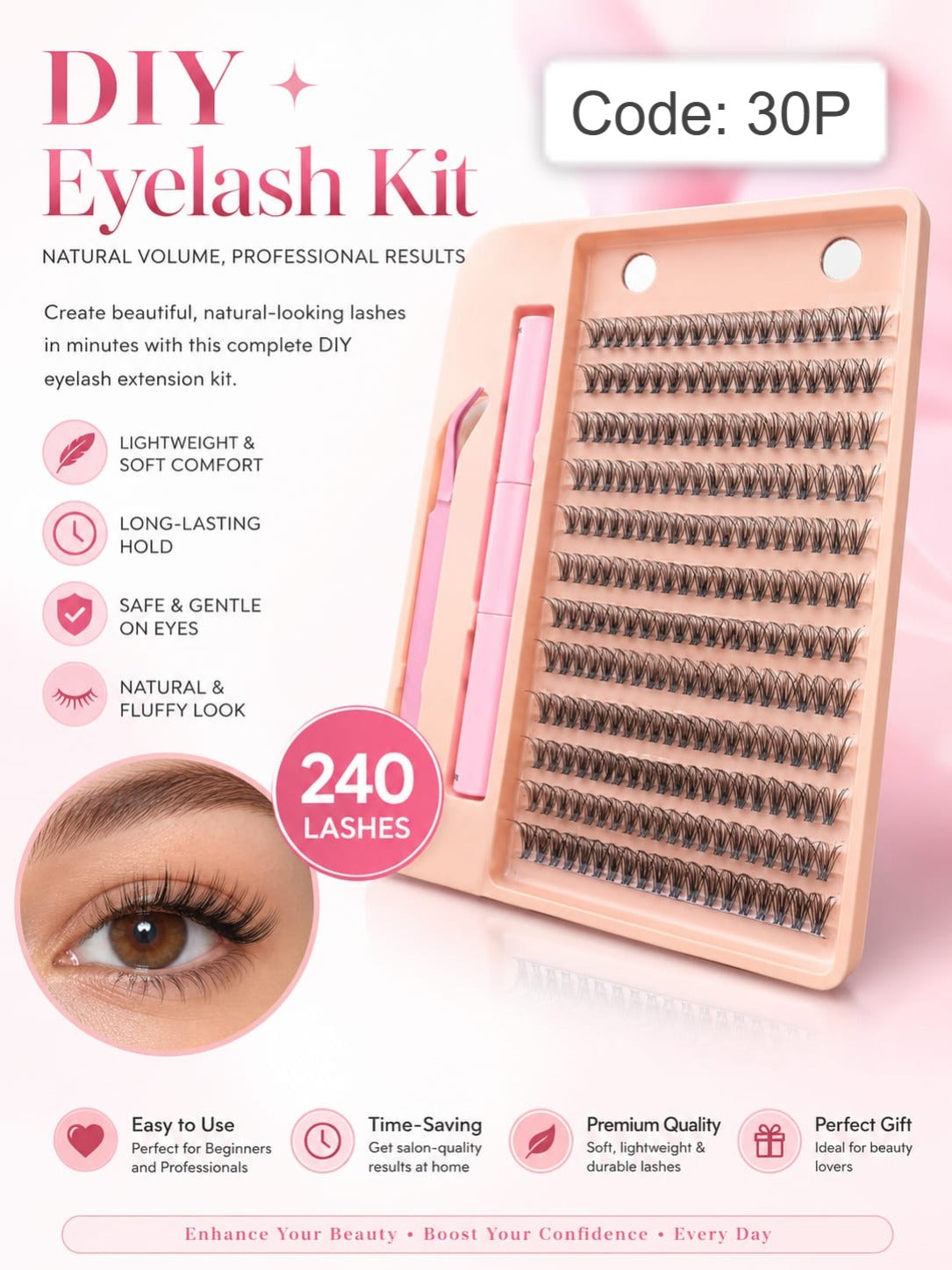 Shein Diy Eyelash Extension Kit – 240 Lash Clusters, Code: 30P Orange